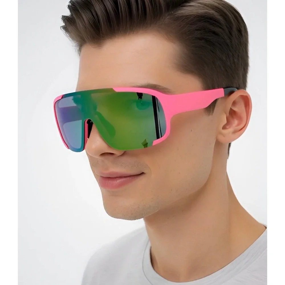 Shield Sunglasses Mirrored Lens Sport Cycling Sunglasses Pink Frame Lentes Gafas